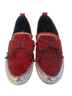 Muguan Red Crystal Embellished Platform Slip-On Sneakers  SZ 8.5 or 250 or 39/40